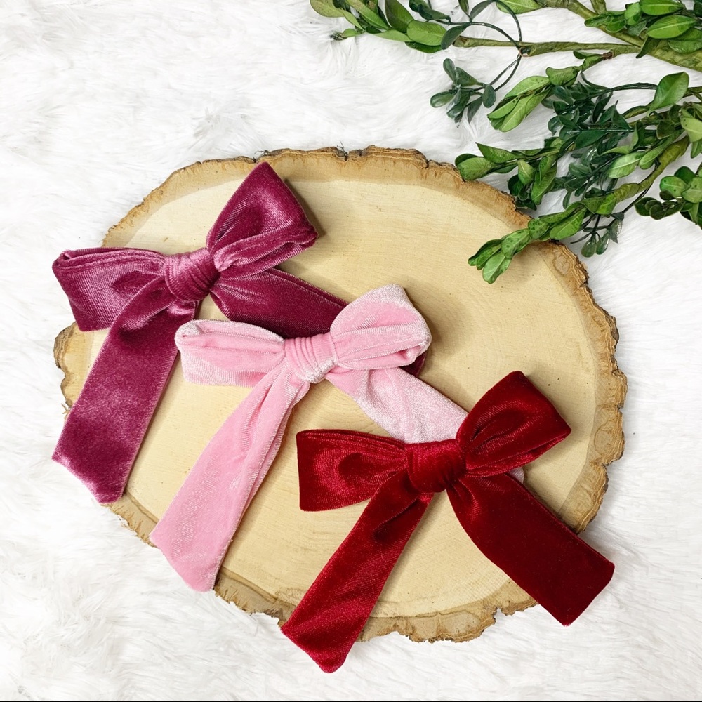 NEW Handmade Oversized Velvet Hair Bows Pink + Red